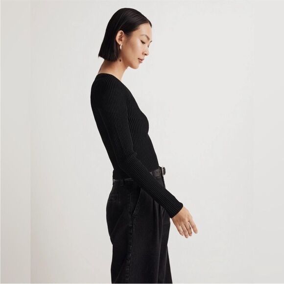 Madewell NWT Ottoman Pullover Crop Sweater in True Black Size Small - Picture 3 of 6